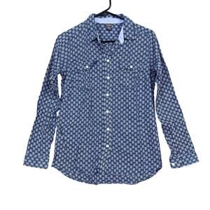 Eddie Bauer Womens Shirt Blue White Pattern Collared Thin Button Down Small